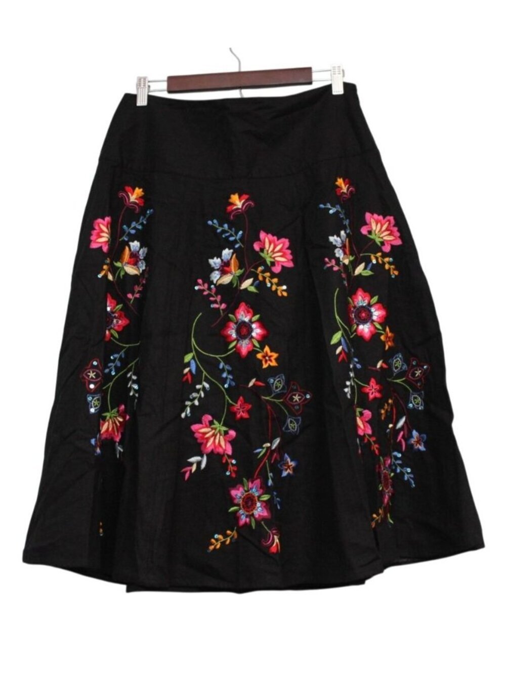 Vintage Carole Little Skirt Size 8 Embroidered Floral A-Line Boho Colorful Artsy